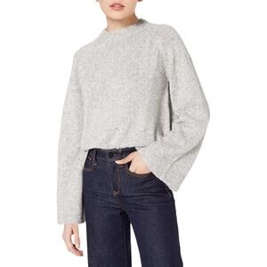 AG Adriano Goldschmied Noelle Sweater L | Gray Wool Chunky Metallic Flare Sleeve